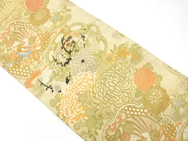 JAPANESE KIMONO / ANTIQUE MARU OBI / WOVEN PEACOCK & FLOWER